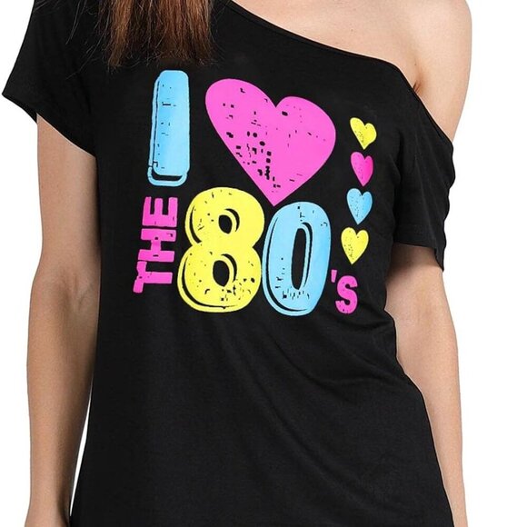 Women’s Plus Size Lips Print Off Shoulder T-Shirt Cotton Spandex Casual - Picture 6 of 8